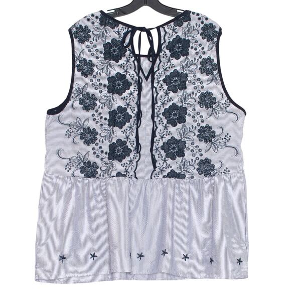 Top Embroidered Boho Cottagecore Coastal Grandma Soft Girl Floral Stripe Blue 3X - Picture 4 of 4